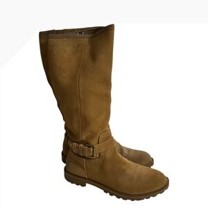 Tommy Hilfiger Tan Suede Knee High Engineer Boots Buckle Detail Lug Sole 8.5M